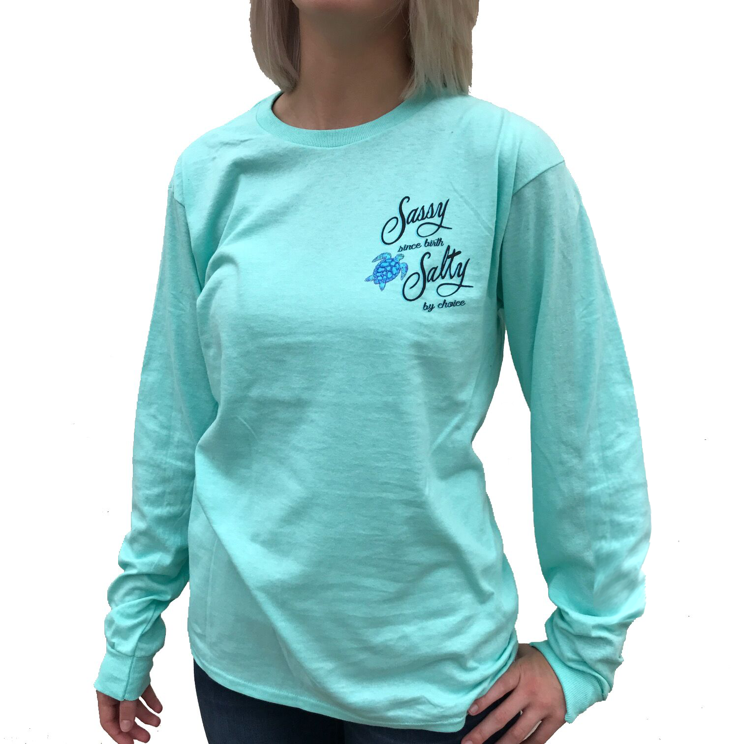 Southern Attitude Mint Turtles Sassy Since Birth Long Sleeve T-Shirt