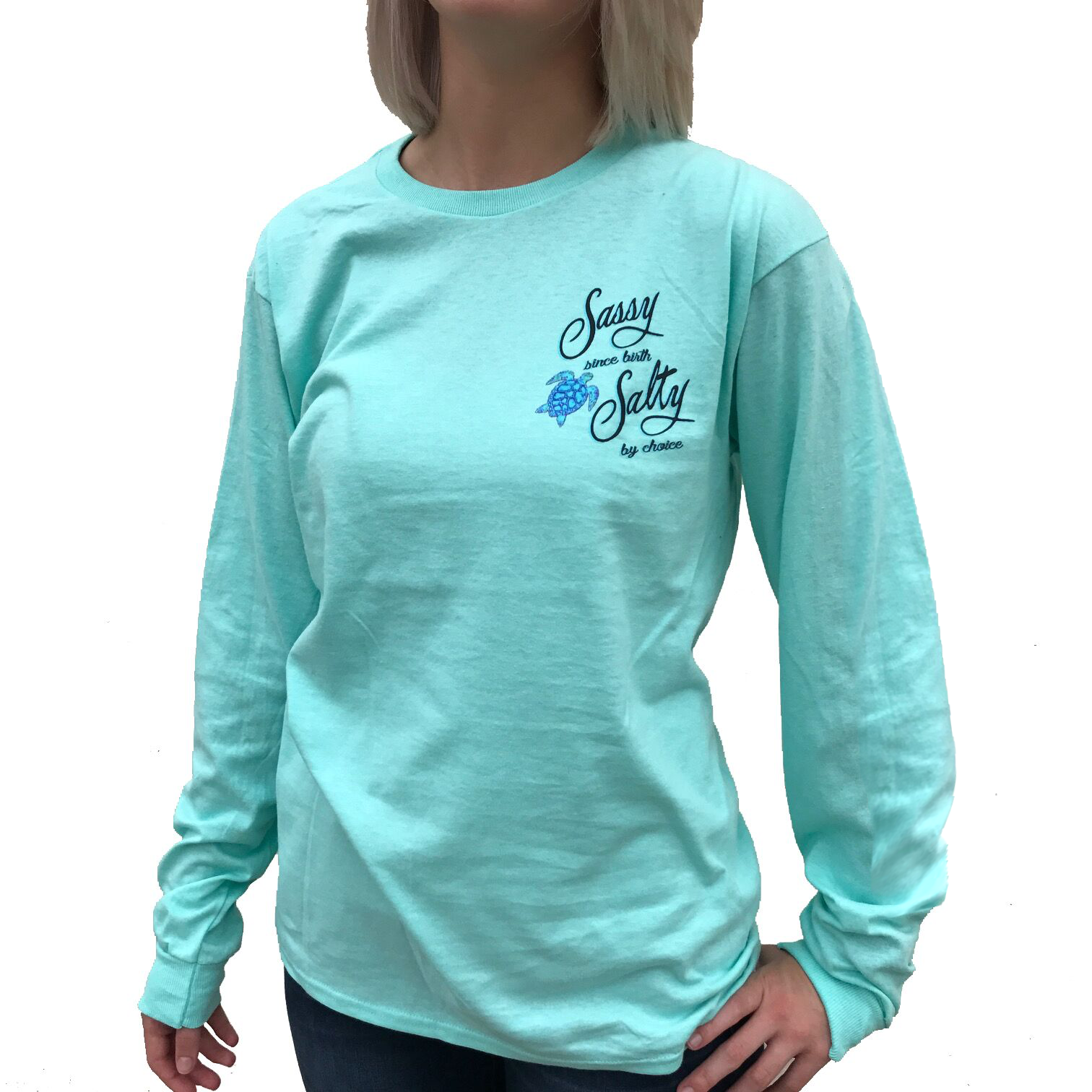 Southern Attitude Mint Turtles Sassy Since Birth Long Sleeve T-Shirt ...