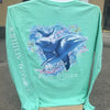 Southern Attitude Preppy Watercolor Dolphin Sea Foam Comfort Colors Long Sleeve T-Shirt