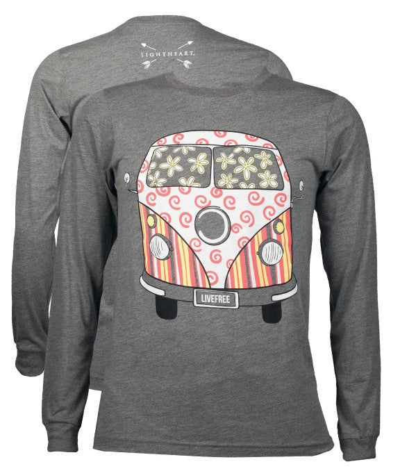 Southern Couture Lightheart Live Free Van Triblend Front Print Long Sleeve T-Shirt - SimplyCuteTees