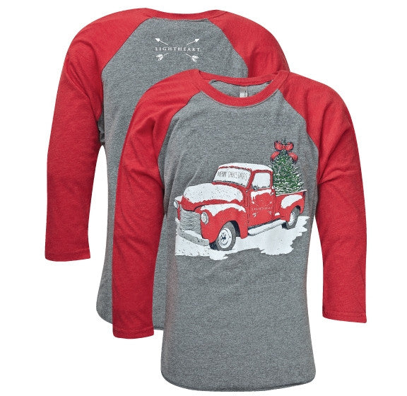 Southern Couture Lightheart Merry Christmas Truck Front Print Triblend Long Sleeve T-Shirt - SimplyCuteTees
