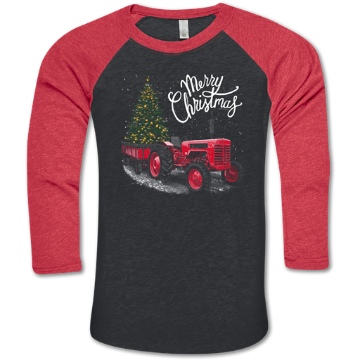 Southern Couture Lightheart Merry Christmas Tractor Raglan Long Sleeve T-Shirt