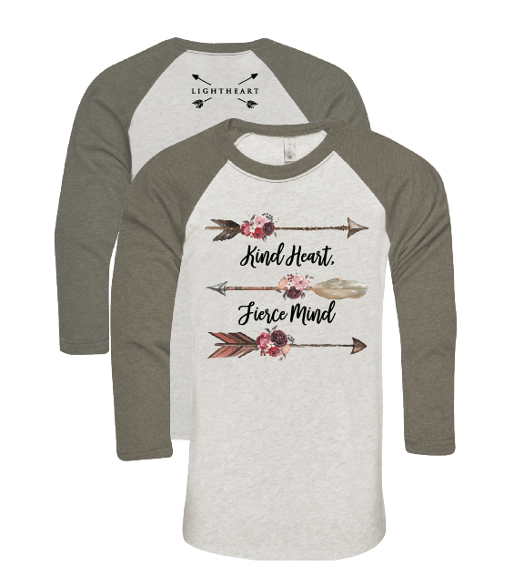 Southern Couture Lightheart Kind Heart Fierce Mind Arrows Raglan Long Sleeve T-Shirt - SimplyCuteTees