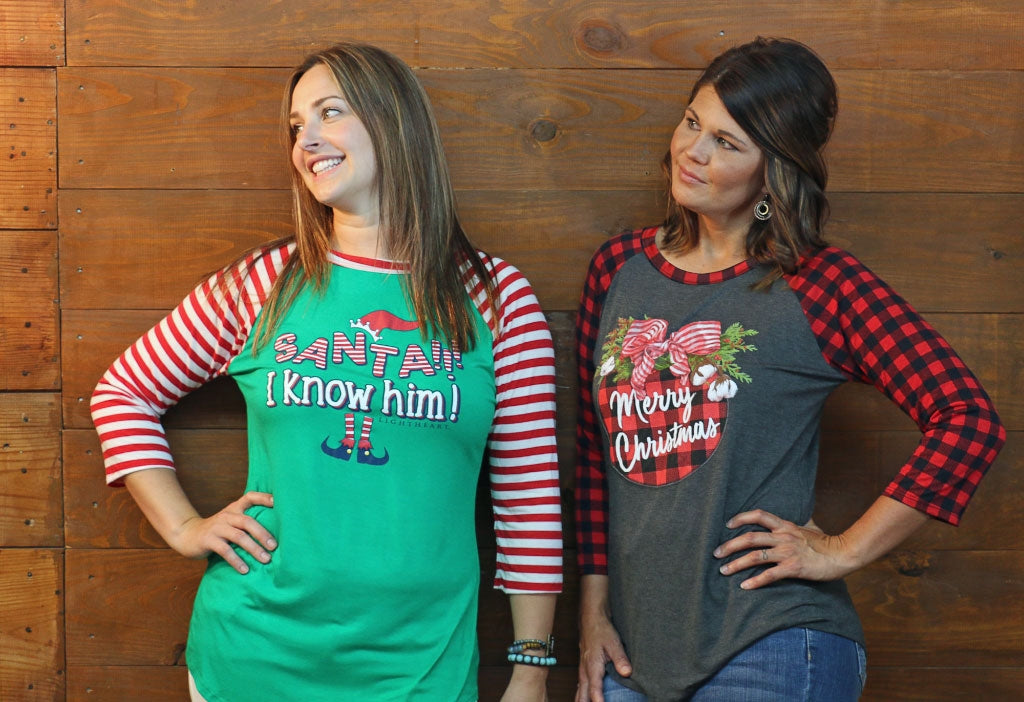 Couture Lightheart Plaid Merry Christmas Raglan Long Sleeve T-Shirt