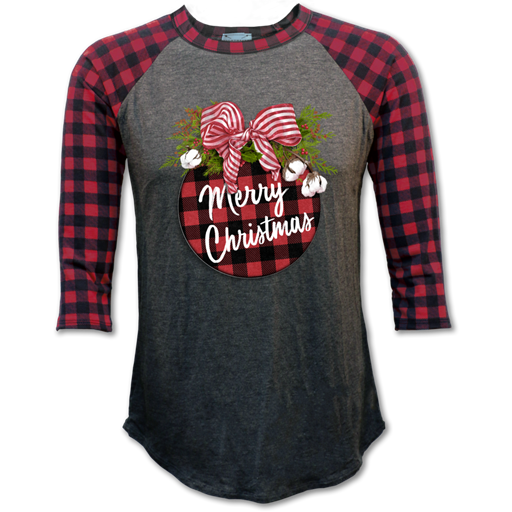 Couture Lightheart Plaid Merry Christmas Raglan Long Sleeve T-Shirt