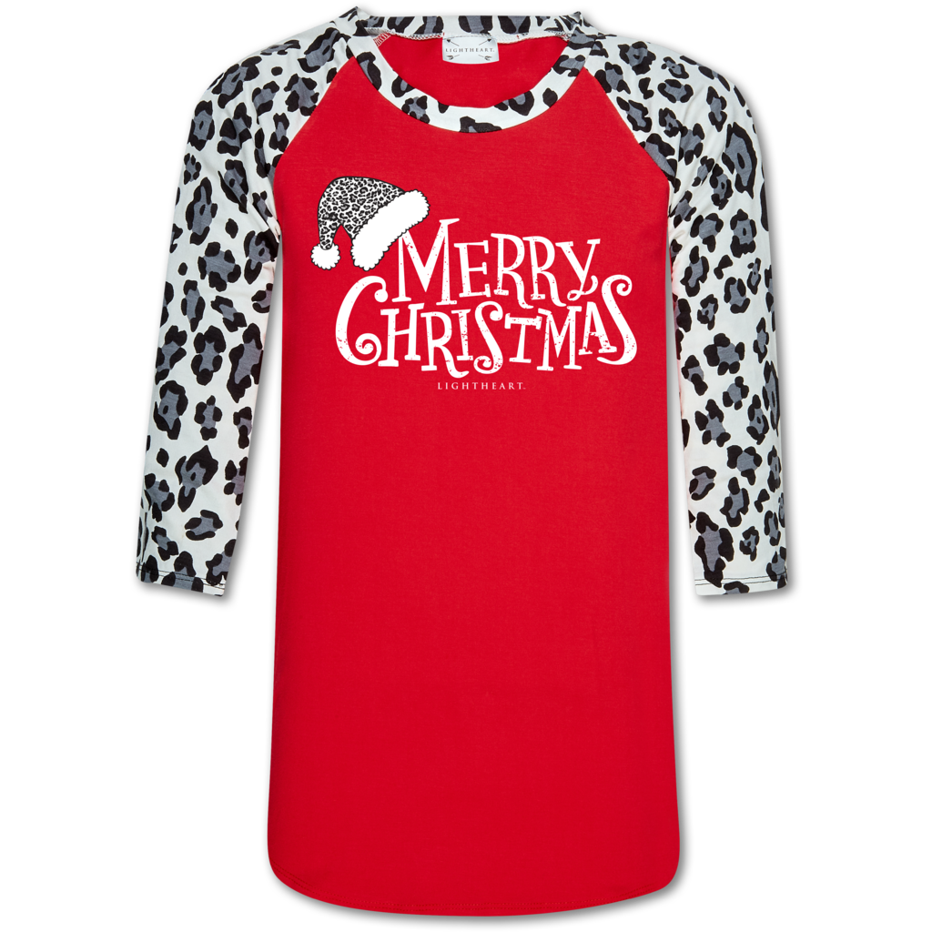 Couture Lightheart Leopard Merry Christmas Raglan Long Sleeve T-Shirt