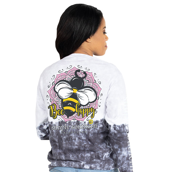 SALE Simply Southern Youth Preppy Bee Happy Smokey Tiedye Long Sleeve T-Shirt