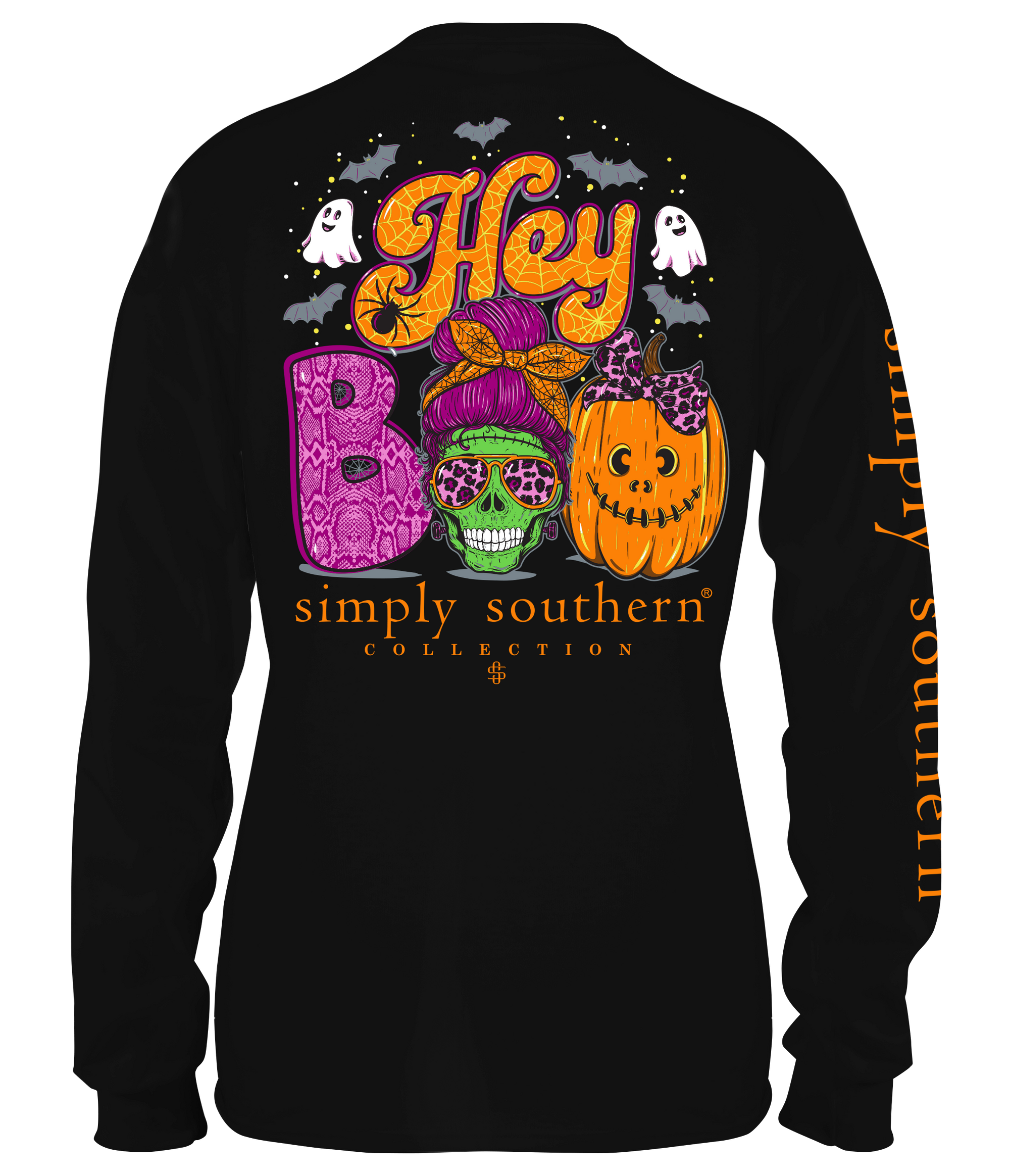 Simply Southern Hey Boo Halloween Black Long Sleeve T-Shirt