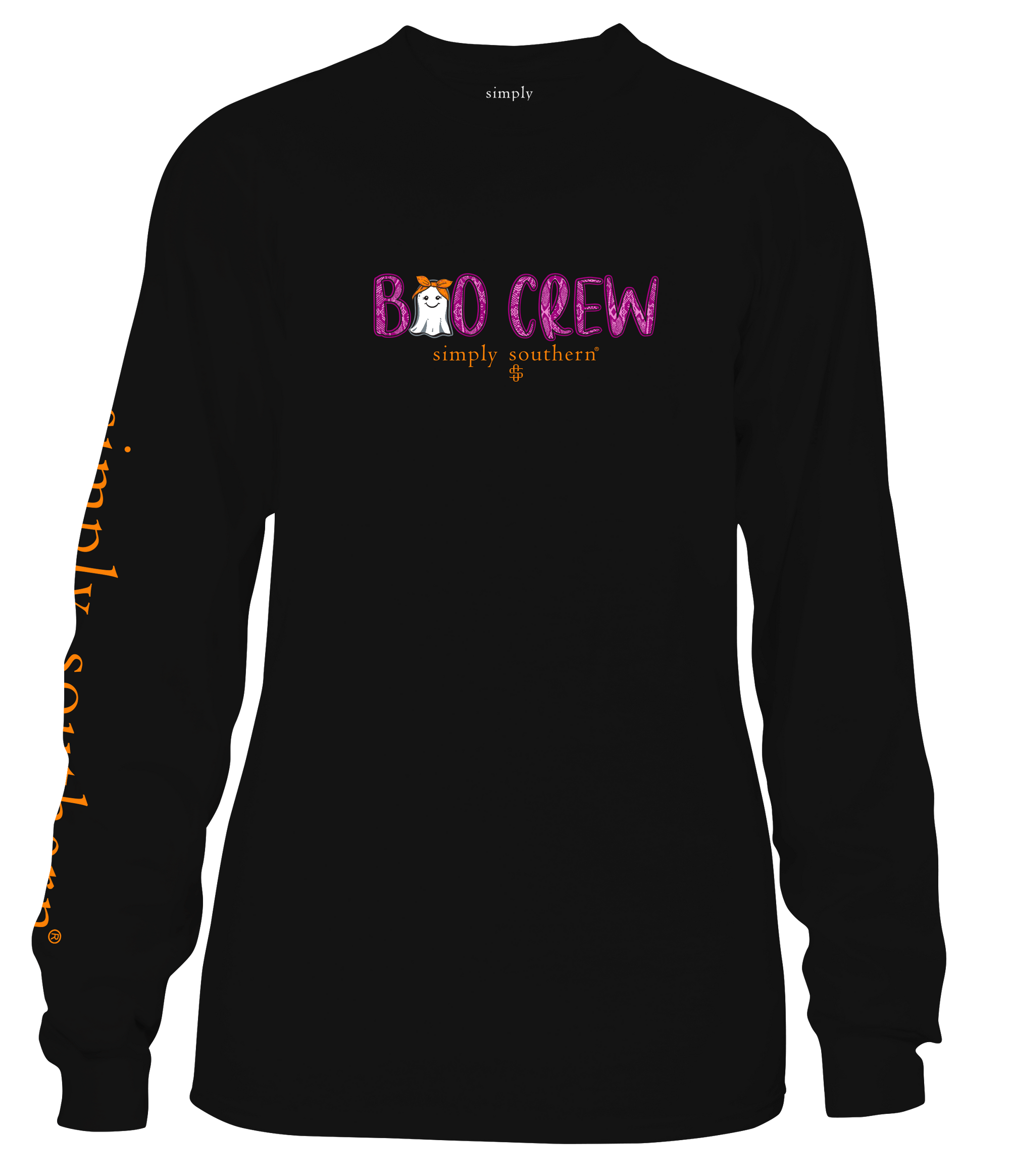 Simply Southern Hey Boo Halloween Black Long Sleeve T-Shirt