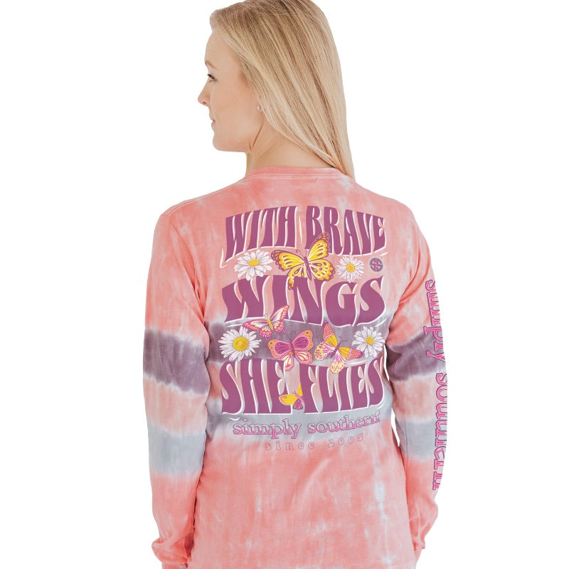 SALE Simply Southern Brave Butterfly Tie Dye Long Sleeve T-Shirt