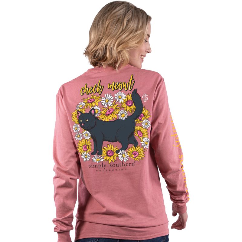 SALE Simply Southern Check Meout Cat Long Sleeve T-Shirt