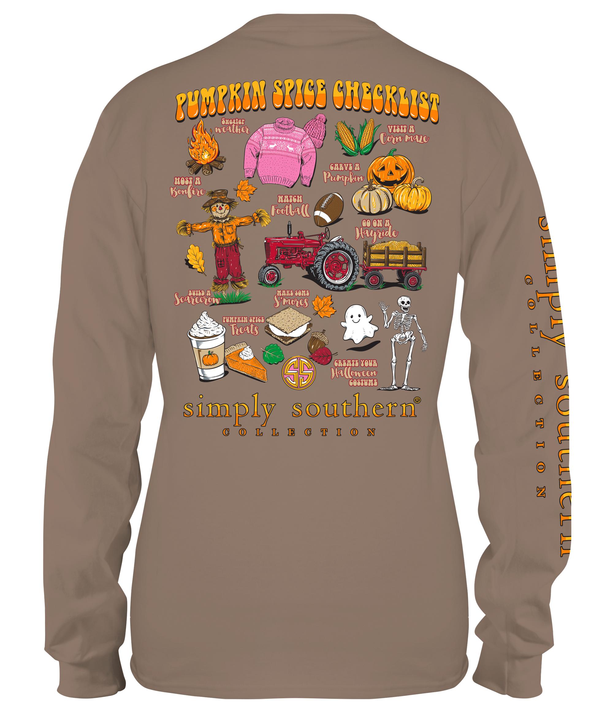 SALE Simply Southern Pumpkin Spice Fall Checklist Long Sleeve T-Shirt