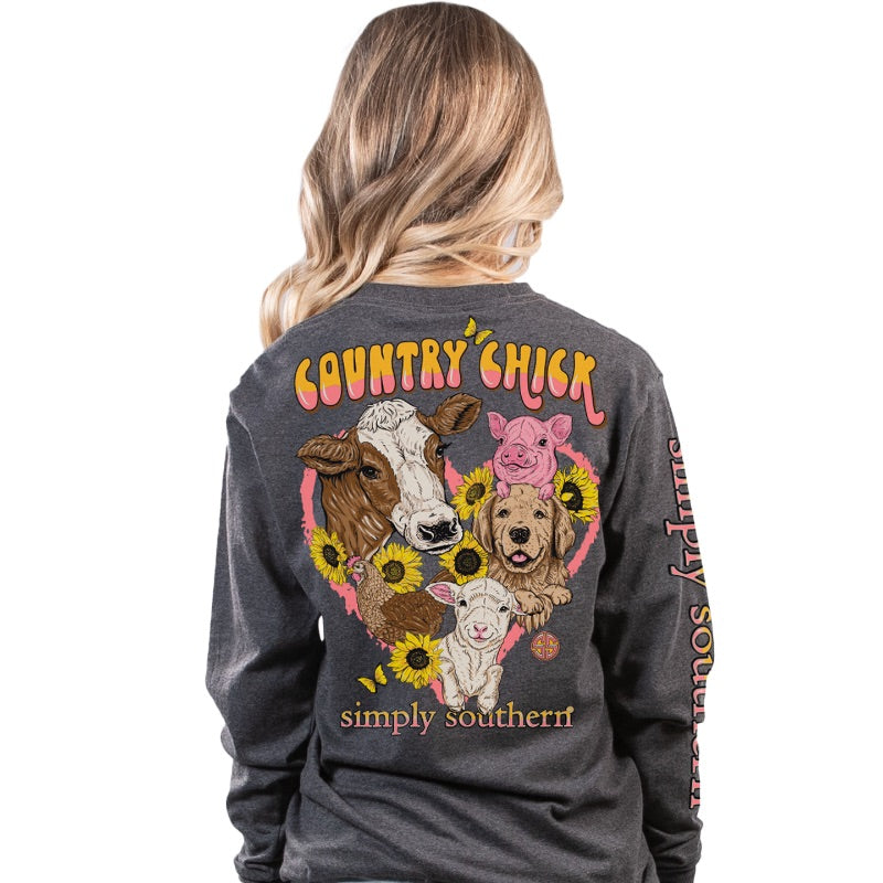 SALE Simply Southern Country Chick Cow Pig Goat Long Sleeve T-Shirt
