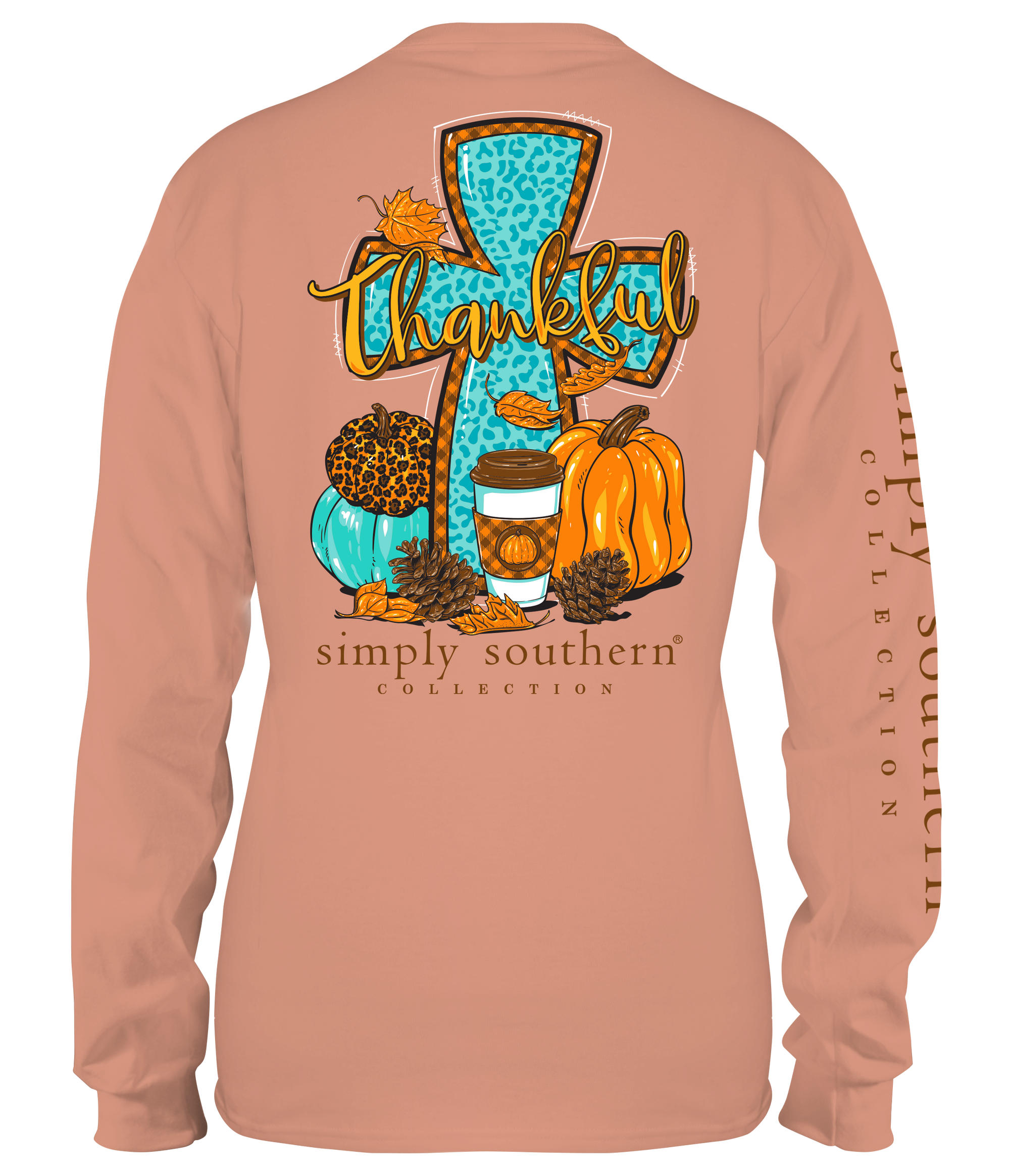 SALE Simply Southern Thankful Cross Pumpkins Fall Long Sleeve T-Shirt