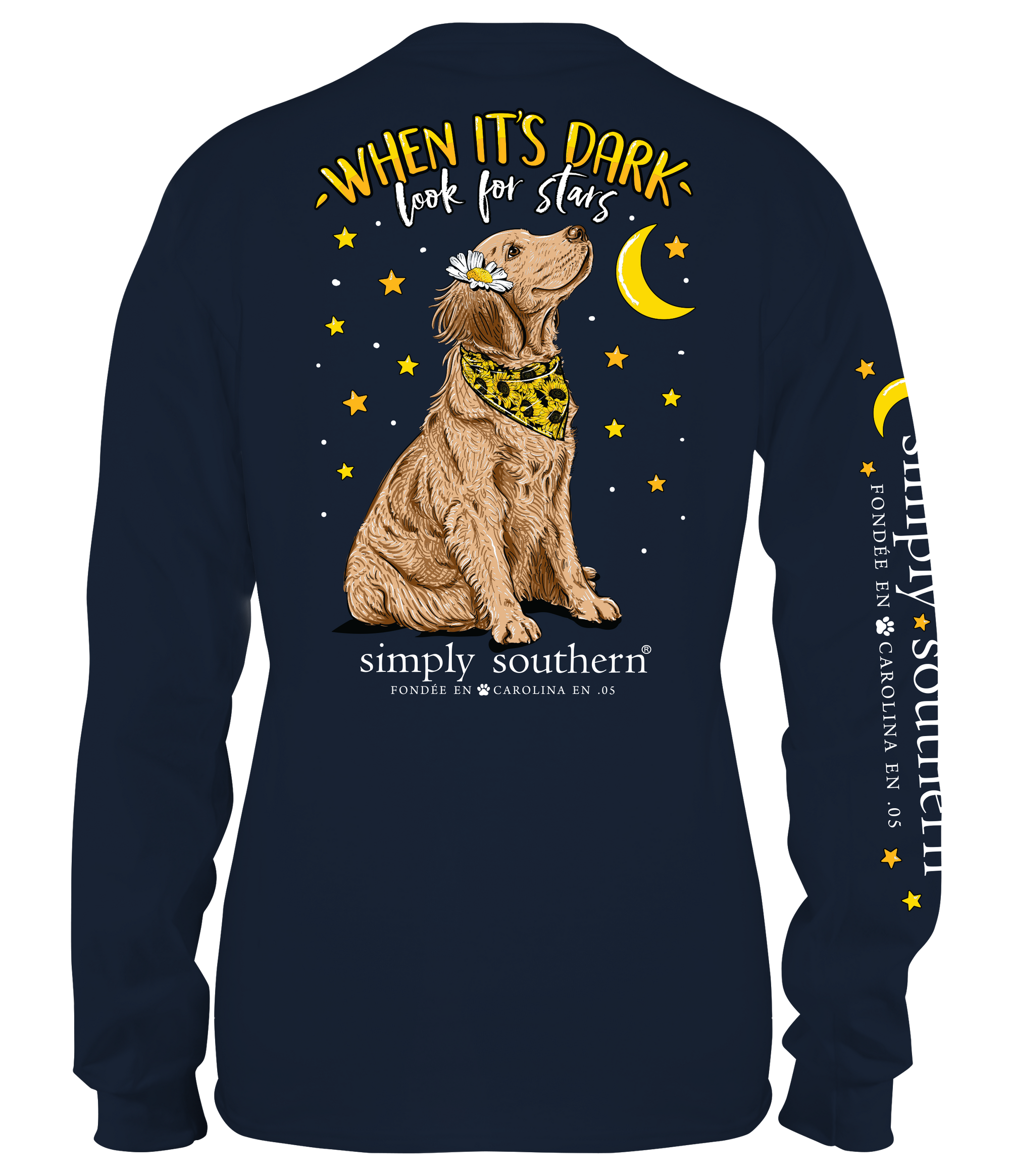 SALE Simply Southern Preppy Dark Stars Dog Moon Long Sleeve T-Shirt