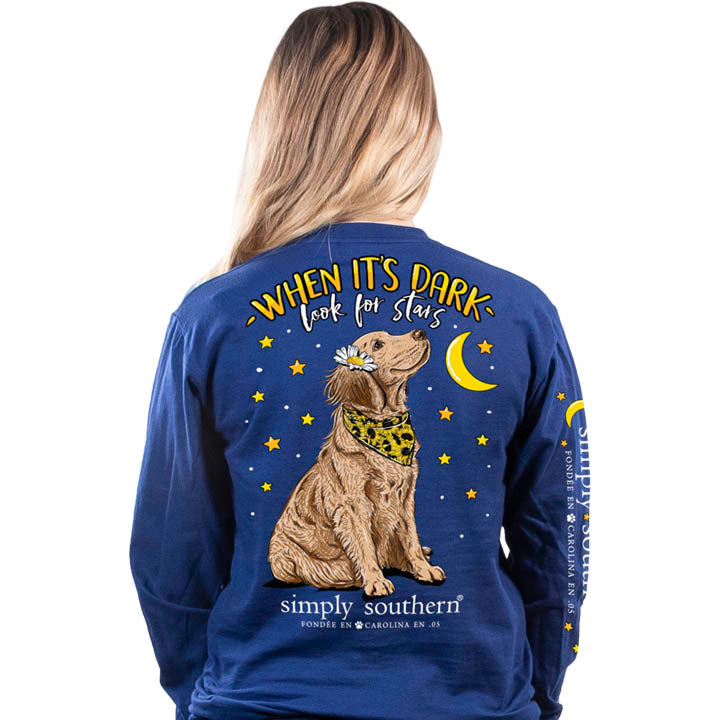 SALE Simply Southern Preppy Dark Stars Dog Moon Long Sleeve T-Shirt