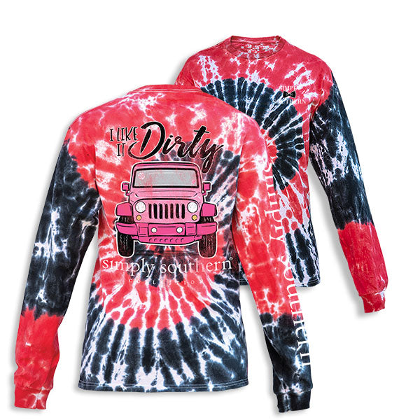 SALE Youth Simply Southern Dirty Hurricane Tie Dye Pattern Long Sleeve T-Shirt