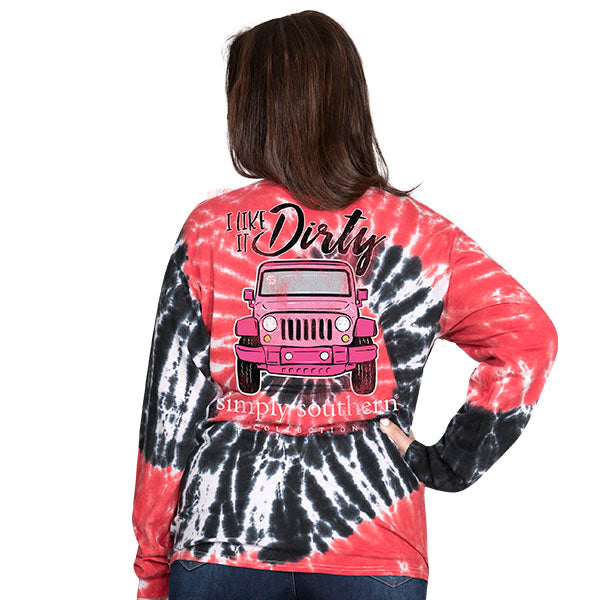 SALE Youth Simply Southern Dirty Hurricane Tie Dye Pattern Long Sleeve T-Shirt