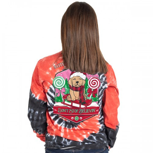 SALE Simply Southern Preppy Don't Stop Believin Holiday Christmas Tie Dye Long Sleeve T-Shirt