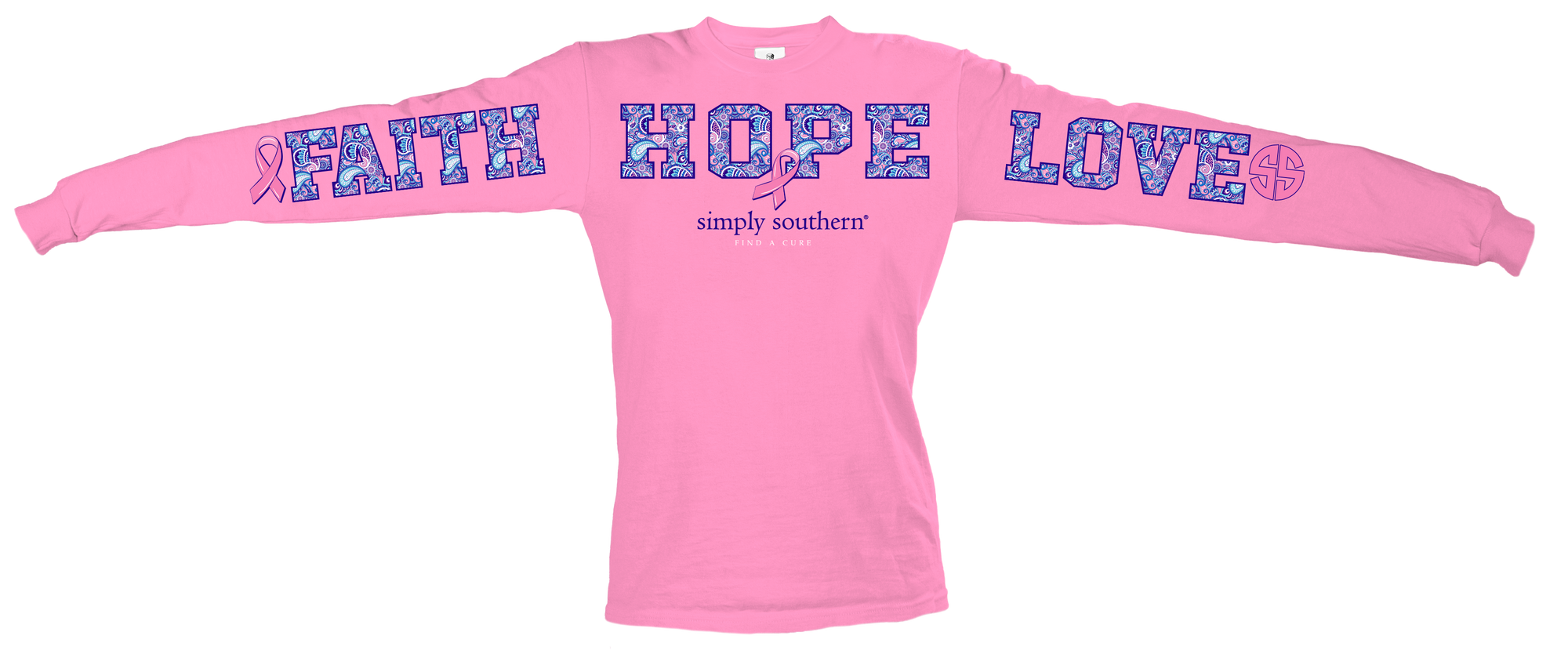 SALE Simply Southern Faith Hope Love Cancer Long Sleeve T-Shirt