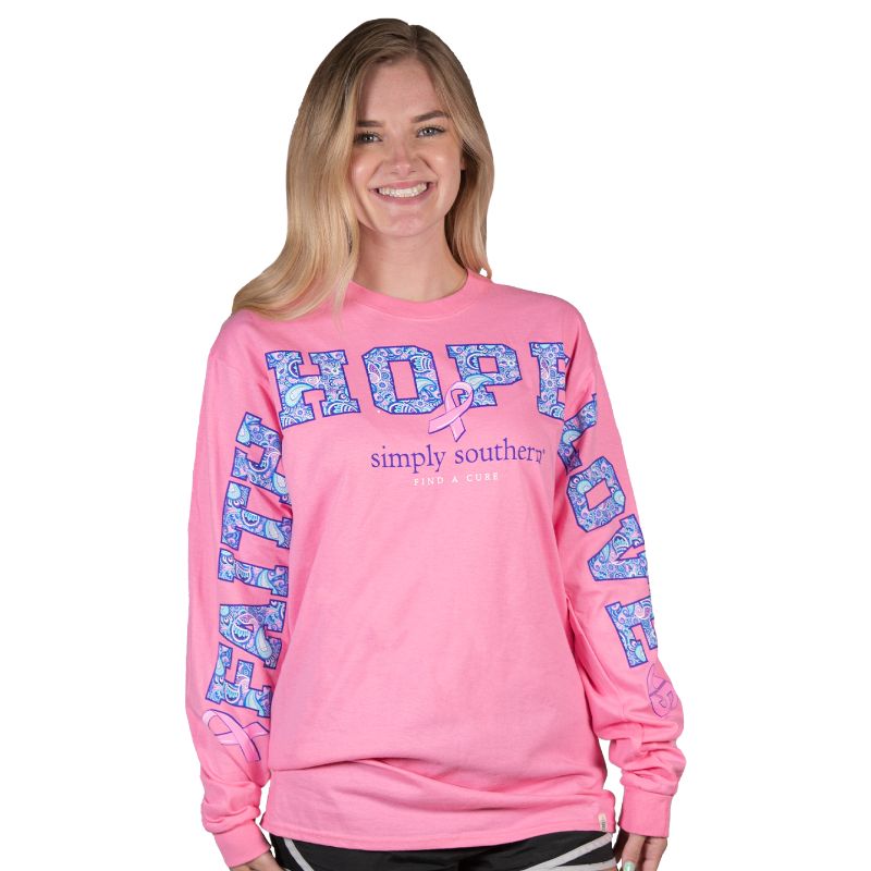 SALE Simply Southern Faith Hope Love Cancer Long Sleeve T-Shirt