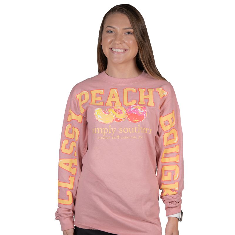SALE Simply Southern Classy Peachy Bougie Long Sleeve T-Shirt