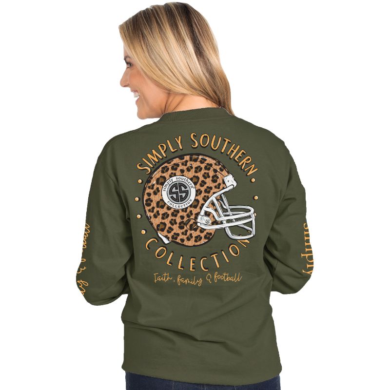 SALE Simply Southern Preppy Leopard Football Long Sleeve T-Shirt