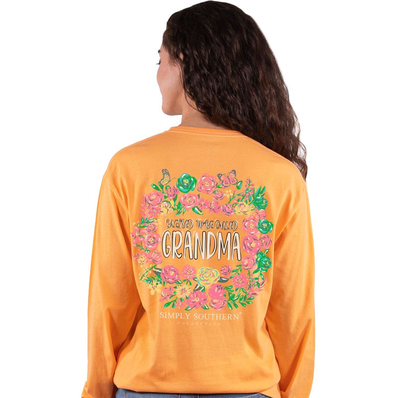 SALE Simply Southern Blessed Grandma Flowers Long Sleeve T-Shirt