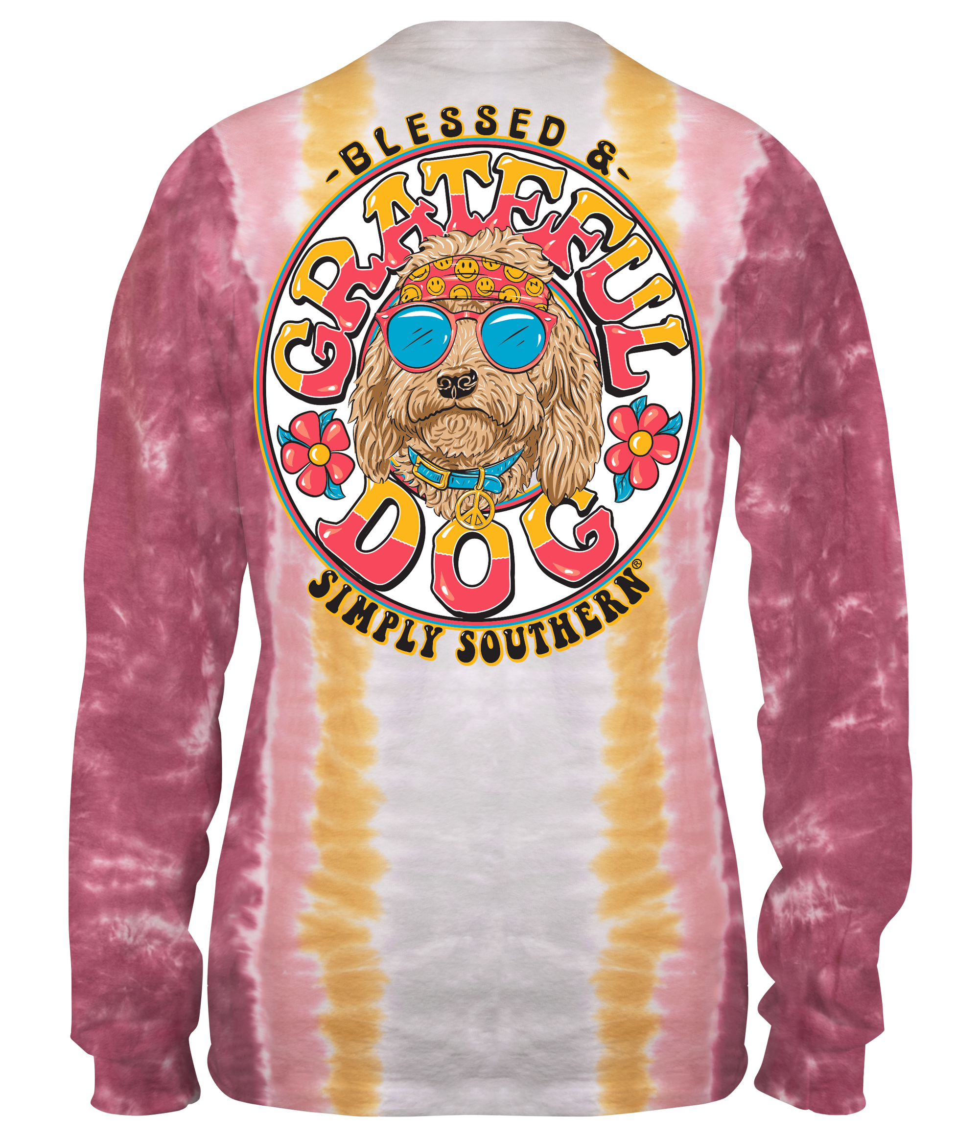 SALE Simply Southern Blessed &amp; Grateful Dog Tie Dye Long Sleeve T-Shirt