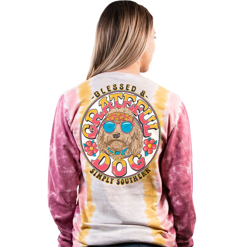 SALE Simply Southern Blessed & Grateful Dog Tie Dye Long Sleeve T-Shirt
