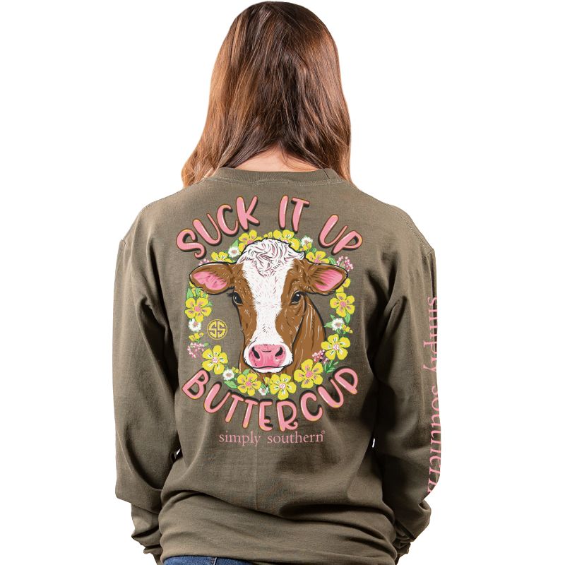 SALE Simply Southern Suck It Up Buttercup Heifer Cow Long Sleeve T-Shirt