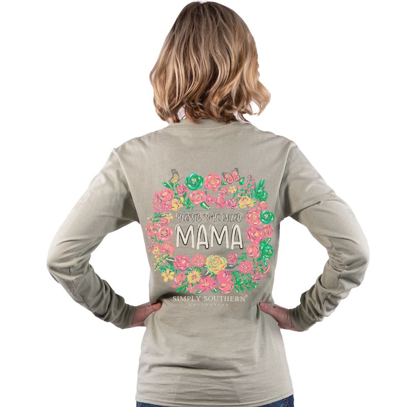 Simply Southern Blessed Mama Flowers Long Sleeve T-Shirt