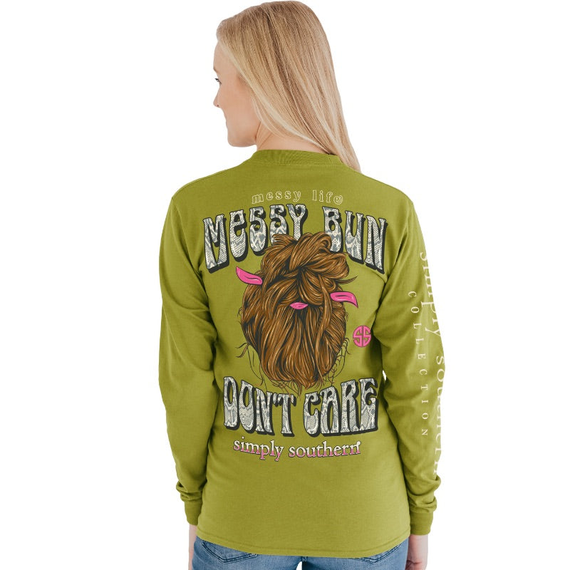 SALE Simply Southern Messy Bun Don't Care Long Sleeve T-Shirt