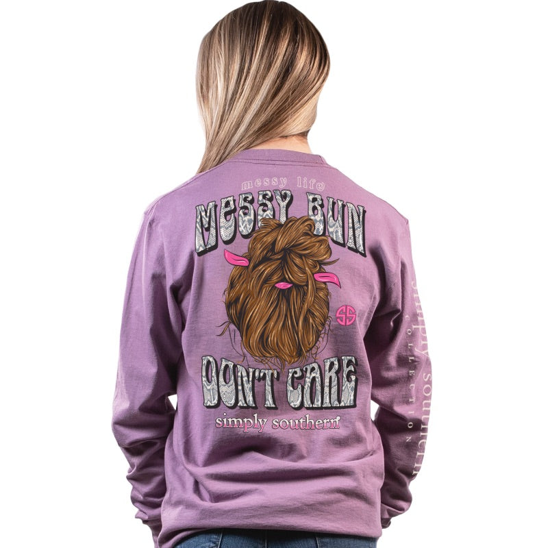 SALE Simply Southern Messy Bun Don't Care Long Sleeve T-Shirt