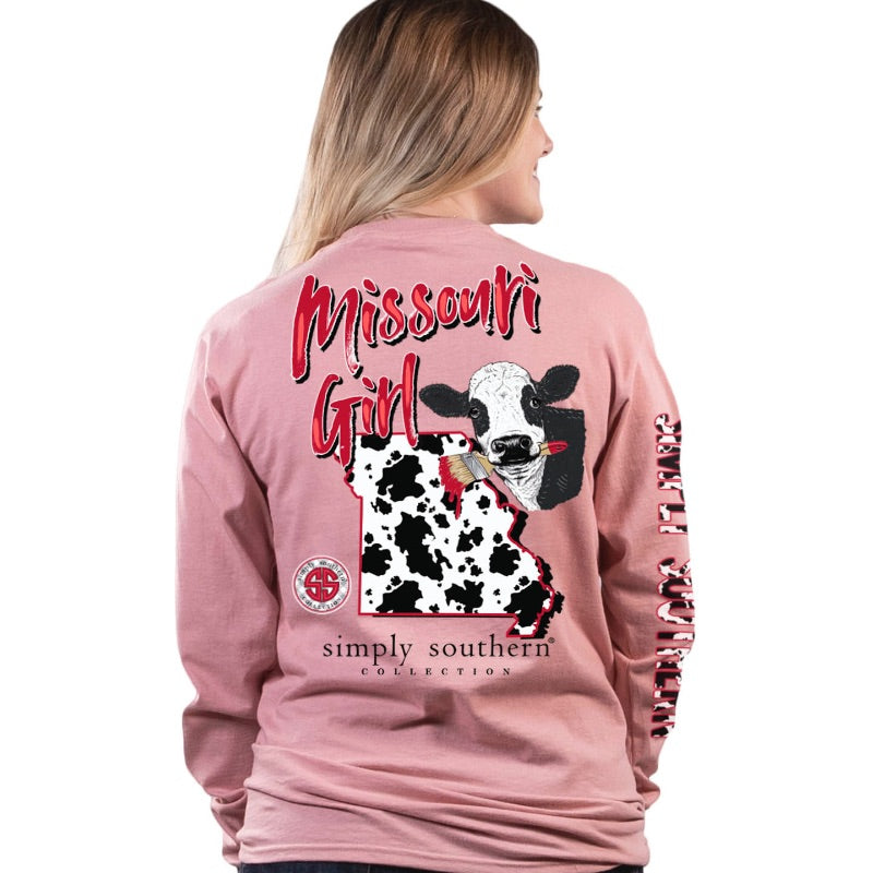 Simply Southern Missouri Girl Cow Print Long Sleeve T-Shirt