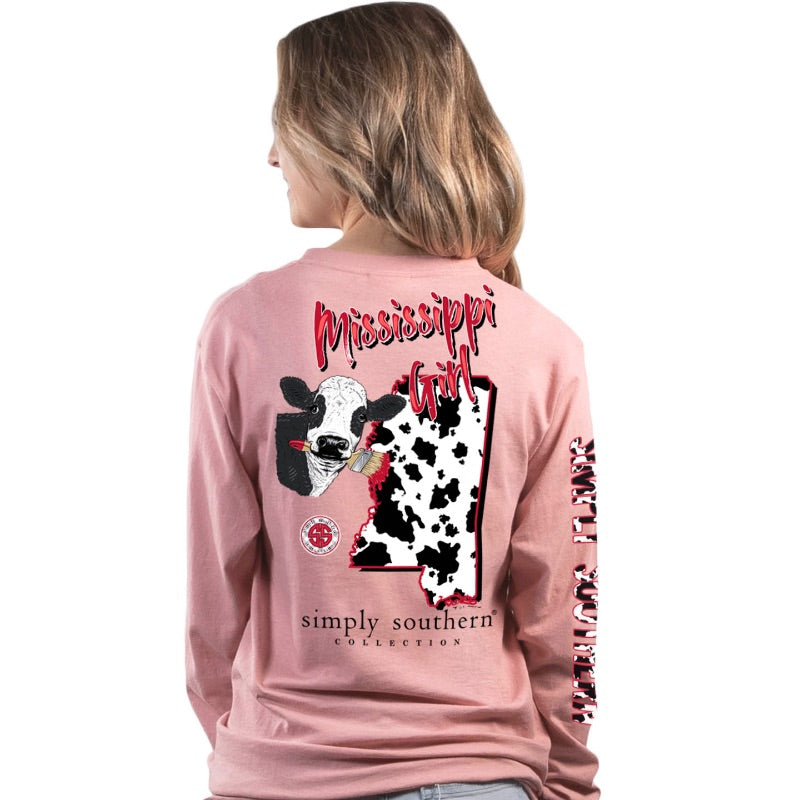 Simply Southern Mississippi Girl Cow Print Long Sleeve T-Shirt
