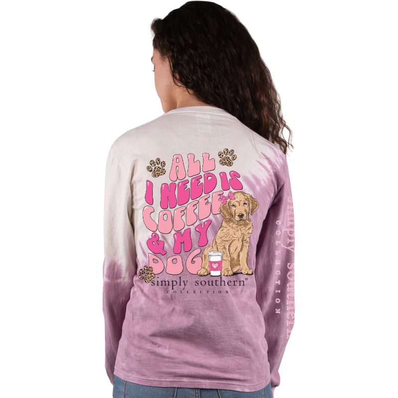 SALE Simply Southern Coffee & My Dog Tie Dye Long Sleeve T-Shirt