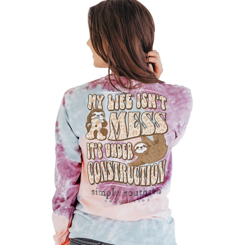 SALE Simply Southern My Life Isn't A Mess Sloth Tie Dye Long Sleeve T-Shirt