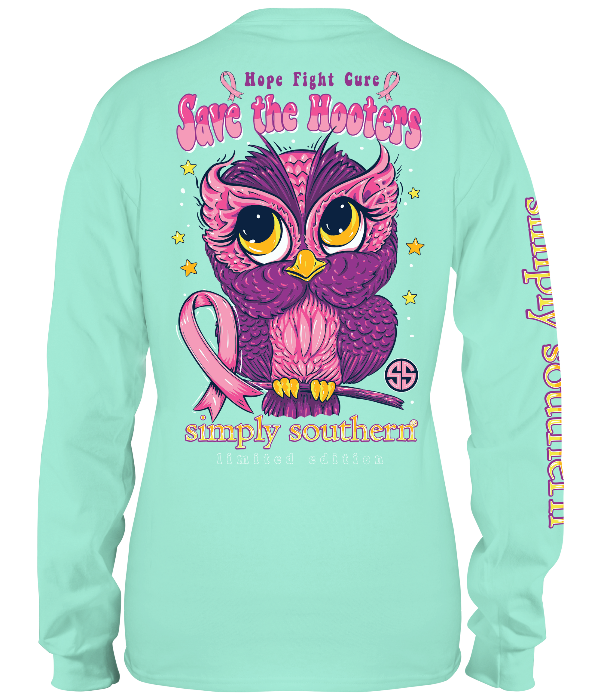 SALE Simply Southern Owl Hope Fight Cure Cancer Long Sleeve T-Shirt