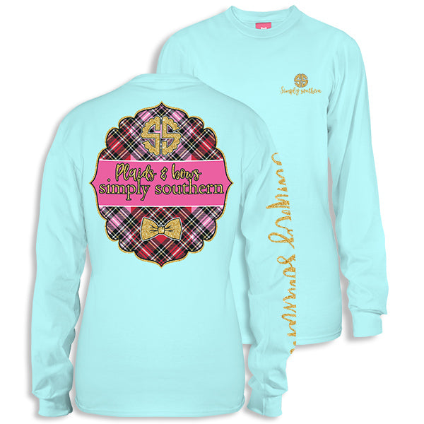 SALE Simply Southern Youth Preppy Plaids & Bows Long Sleeve T-Shirt