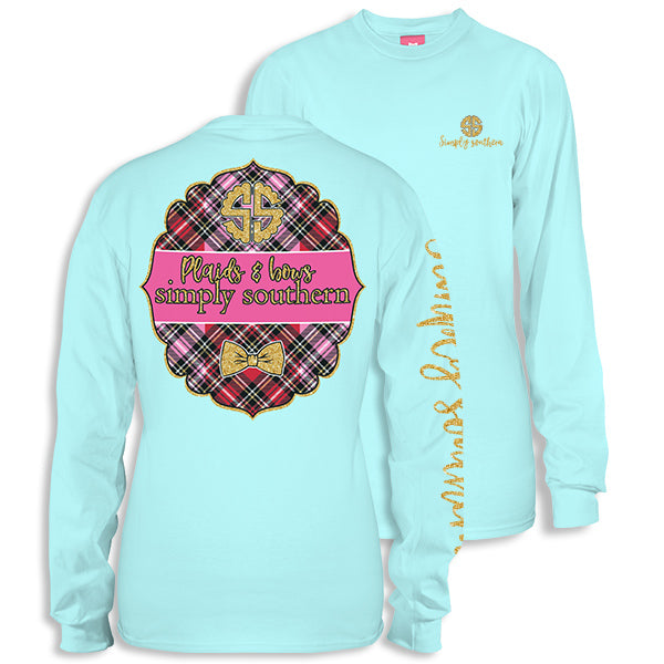 SALE Simply Southern Youth Preppy Plaids & Bows Long Sleeve T-Shirt