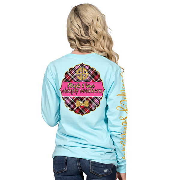 SALE Simply Southern Youth Preppy Plaids &amp; Bows Long Sleeve T-Shirt