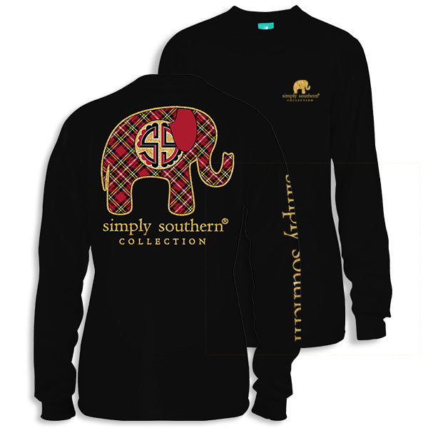 SALE Simply Southern Preppy Plaid Elephant Long Sleeve T-Shirt