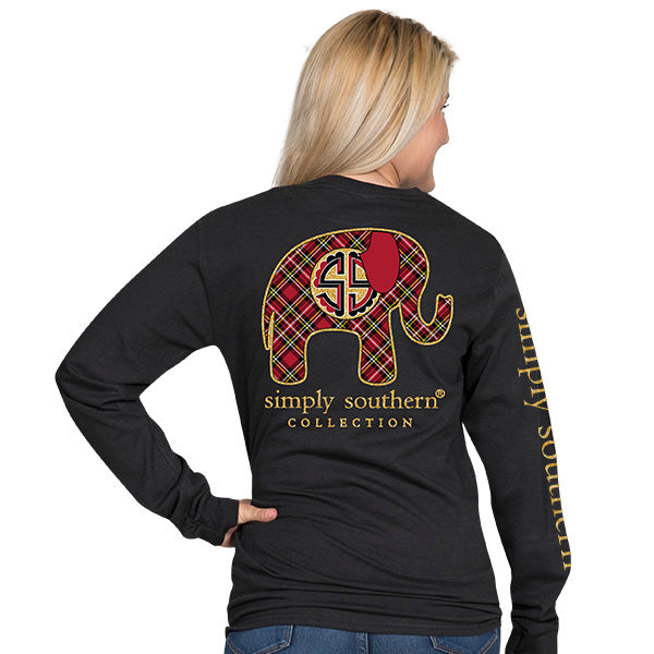 SALE Simply Southern Preppy Plaid Elephant Long Sleeve T-Shirt