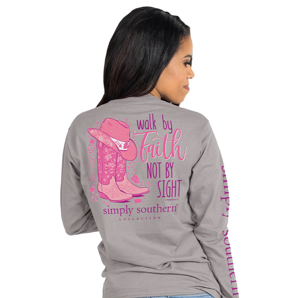 SALE Simply Southern Preppy Walk By Faith Boots Long Sleeve T-Shirt