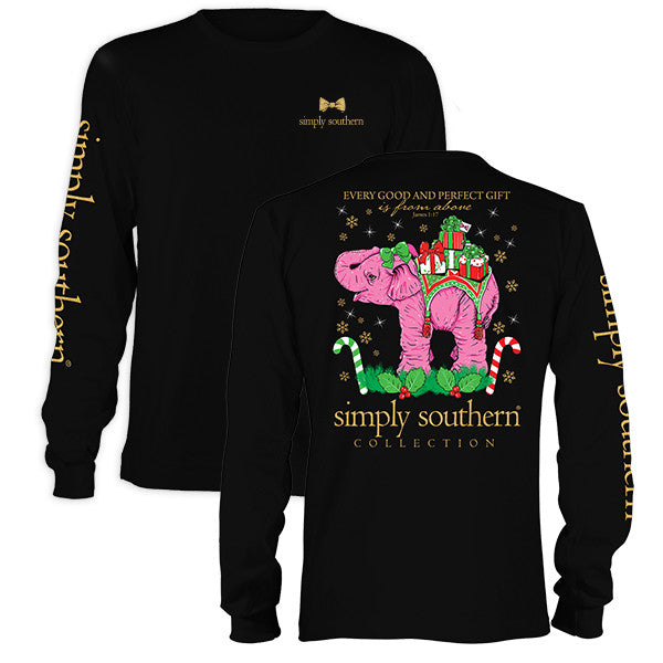 SALE Simply Southern Holiday Christmas Gifts Elephant Long Sleeve T-Shirt