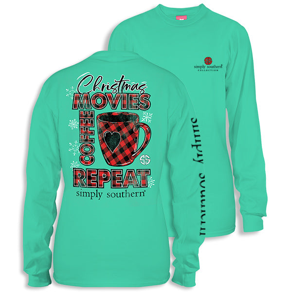 SALE Simply Southern Christmas Movies Coffee Repeat Long Sleeve T-Shirt