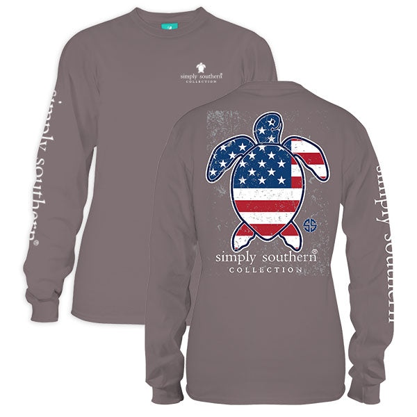 SALE Simply Southern Save The Turtles Collection USA Turtle Long Sleeve T-Shirt