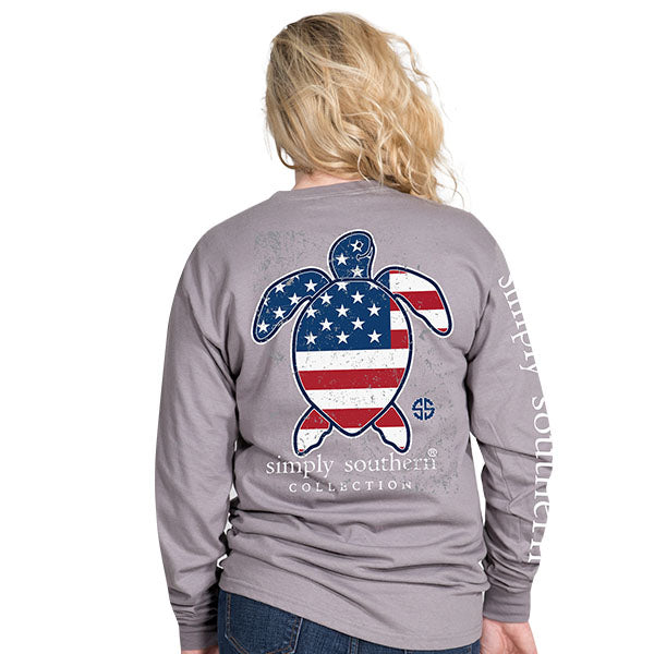 SALE Simply Southern Save The Turtles Collection USA Turtle Long Sleeve T-Shirt