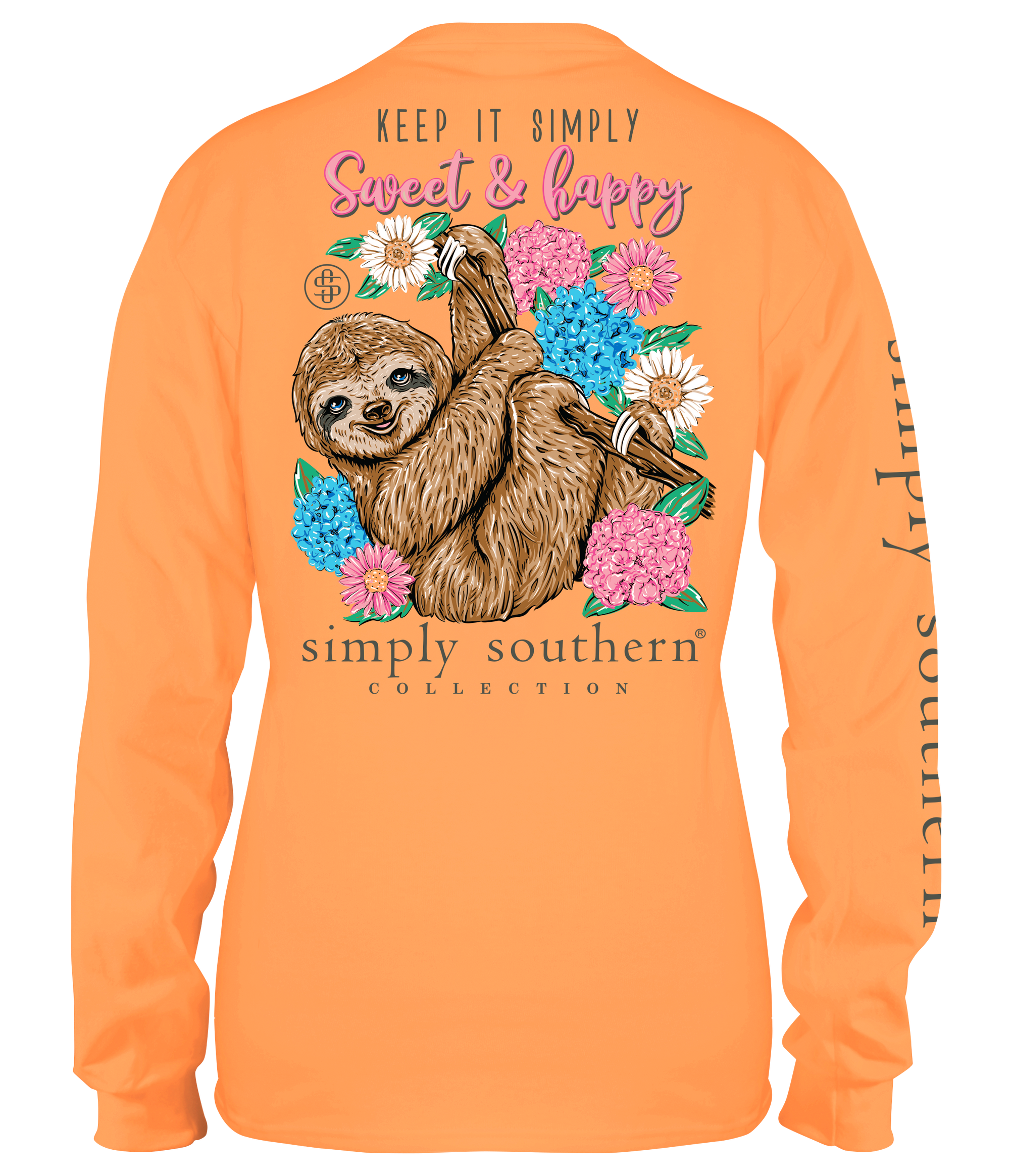 SALE Simply Southern Sweet &amp; Happy Sloth Long Sleeve T-Shirt